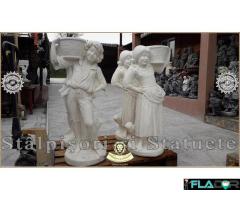 Set statuete copii cu coșulețe, alb marmorat, model J3,J4.