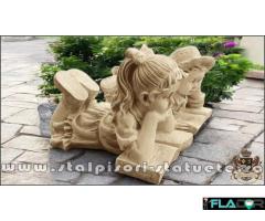 Set statuete doi copii scolari, maro patinat, model S15.